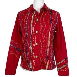Coldwater Creek Red Embellished Jacket